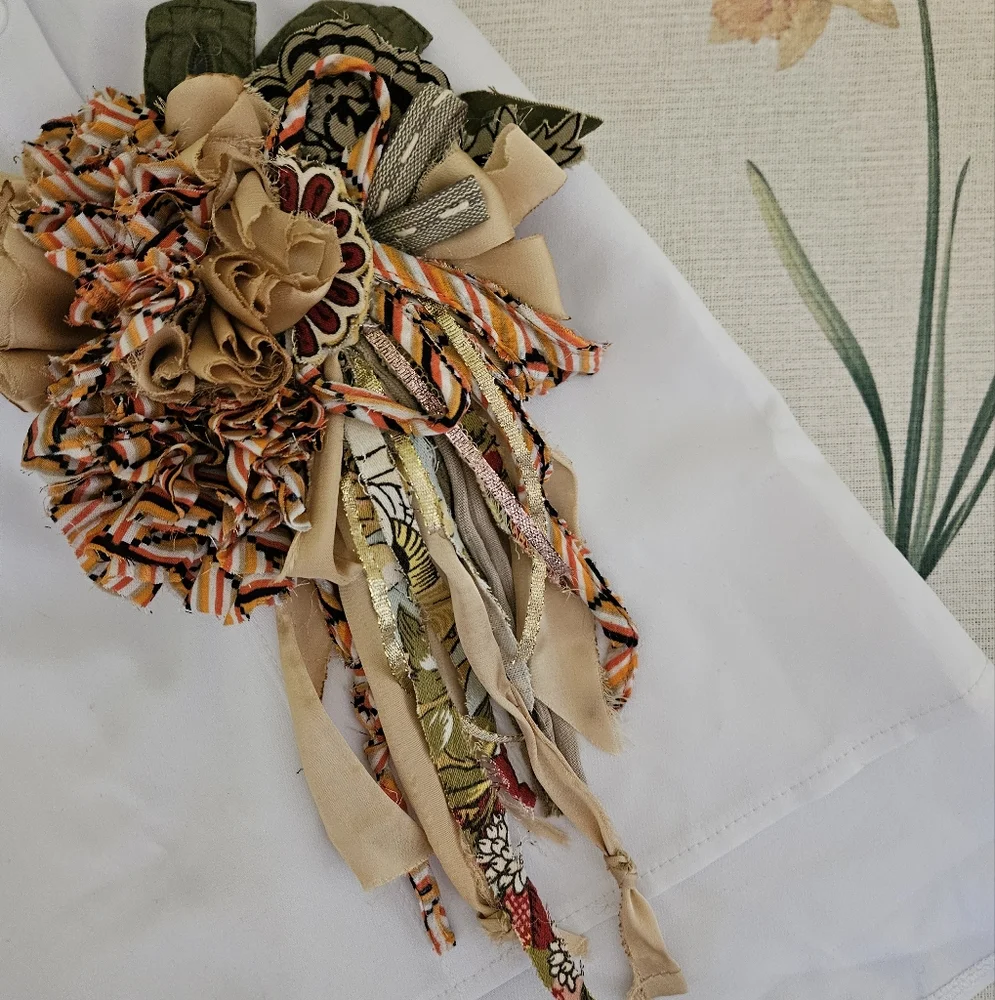 Floral Fabric Brooch Pin with Multicolor Accents - Picture 2 of 2